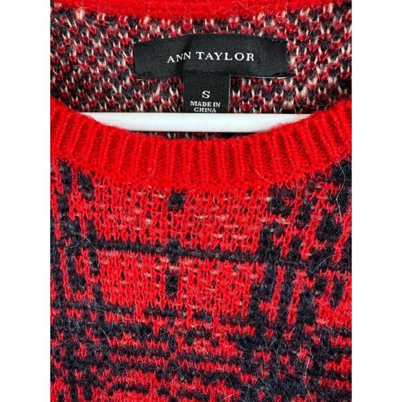 Ann Taylor Size Small Red Plaid Sweater Wool Mohair blend - Picture 3 of 5
